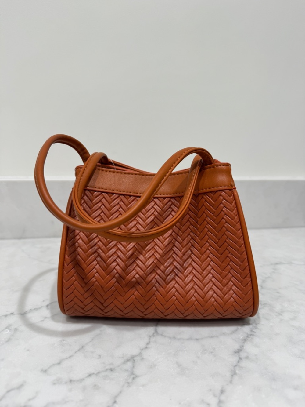 Anthropologie: Small Woven Leather Bag in Cognac